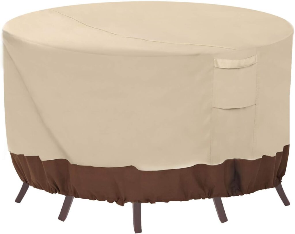 Vailge Round Patio Furniture Covers, 100% Waterproof Outdoor Table Chair Set Covers, Anti-Fading Cover for Outdoor Furniture Set, UV Resistant, 62 DIAx28 H,Beige  Brown