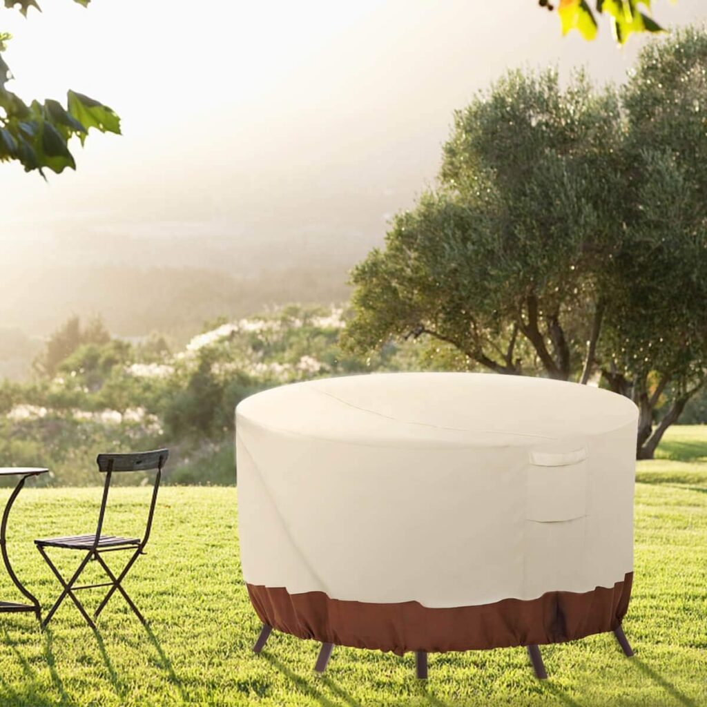 Vailge Round Patio Furniture Covers, 100% Waterproof Outdoor Table Chair Set Covers, Anti-Fading Cover for Outdoor Furniture Set, UV Resistant, 62 DIAx28 H,Beige  Brown