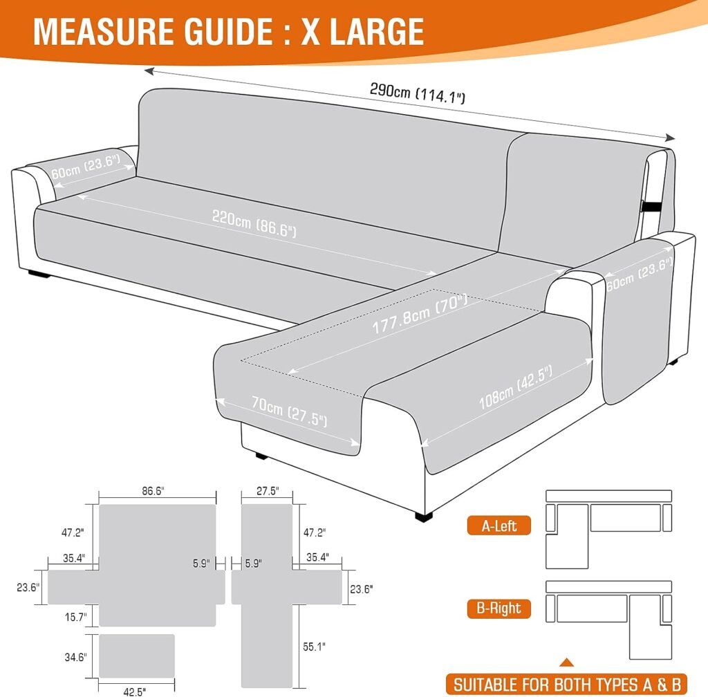 VANSOFY Sectional Couch Covers 100% Waterproof L Shaped Sofa Slipcover 3pcs Reversible Chaise Lounge Cover for Sectional Sofa Furniture Protector Cover for Pets Dog Cat(X-Large, Light Gray)