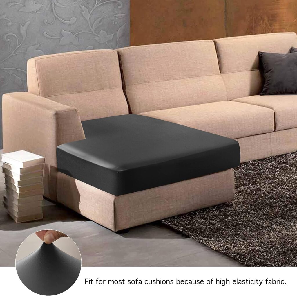 Yates Home Couch Covers for Sectional Sofa L Shape PU Leather Cushion Slipcover Water-Proof Elastic RV Chaise Seat Cover Protector Slip Cover for Settee Seater Replacement in Living Room（XXL, Black