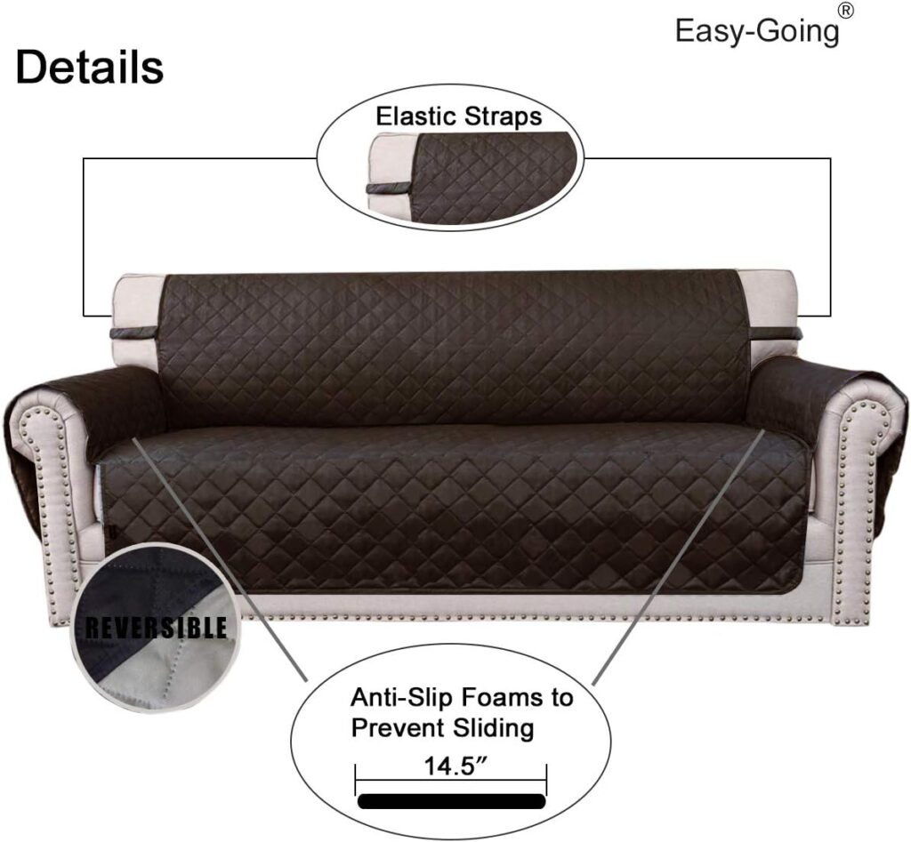 Easy-Going Reversible Couch Cover for 3 Cushion Couch Sofa Cover for Dogs Water Resistant Furniture Protector Cover with Elastic Straps for Pet Cat (Sofa, Chocolate/Beige)