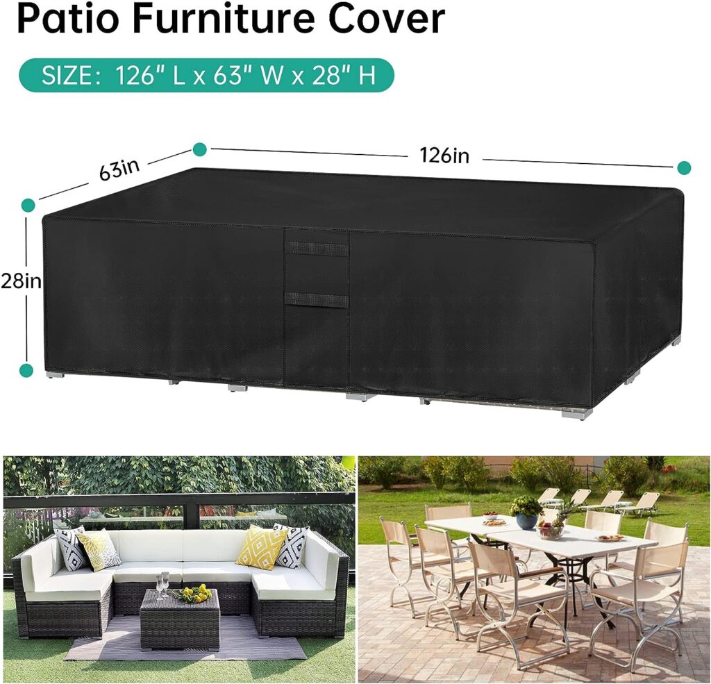 HENAYUK Patio Furniture Covers Waterproof, Outdoor Furniture Cover for Patio Furniture, Tear-Resistant Patio Covers for Outdoor Furniture, Extra Large Cover Fits for 12 Seats, 126 L X 63 W X 28 H