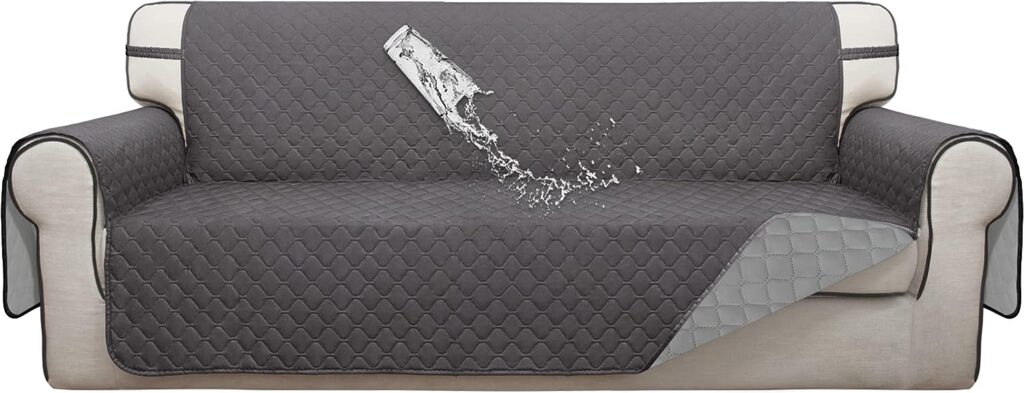 ISSUNTEX Double Protection 100% Waterproof Sofa Covers for Living Room, Couch Covers for 3 Cushion Couch Sofa, Reversible Furniture Protector Sofa Cover for Dogs, Pets, Kids (Sofa, Gray/Light Gray)