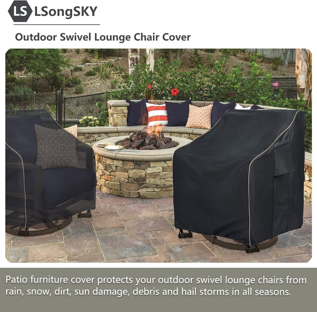 LSongSKY Outdoor Swivel Lounge Chair Cover 2 Pack,Waterproof Heavy Duty Outdoor Chair Covers,Patio Rocking Chair Covers for Outdoor Furniture,(30 W x 34 D x 38.5 H inches),Black