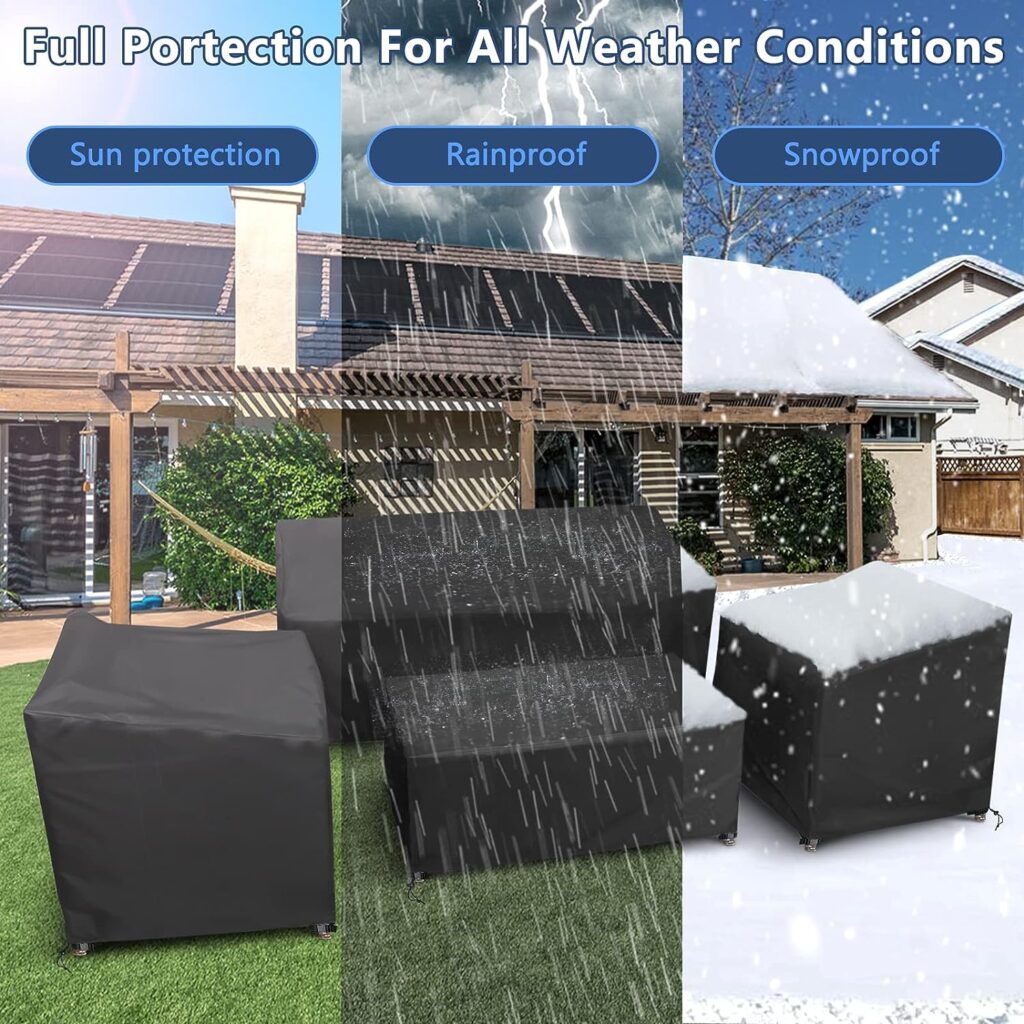 STARTWO 2 Years Lifespan Patio Furniture Covers 4 Piece Set, Heavy Duty Waterproof Outdoor Furniture Cover, Windproof Patio Cover for Rattan Wicker Conversation Set, Patio Furniture Set Cover, Black