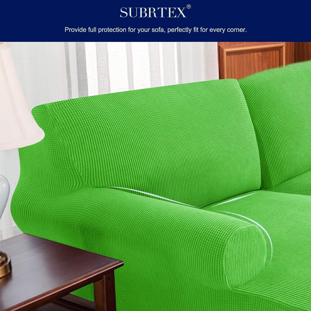 subrtex Sectional Couch Covers L Shape Couch Cover Stretchy Chaise Lounge Cover L Couch Cover with Elastic Bottom Washable Furniture Protector (Left-Chaise,Grass Green)