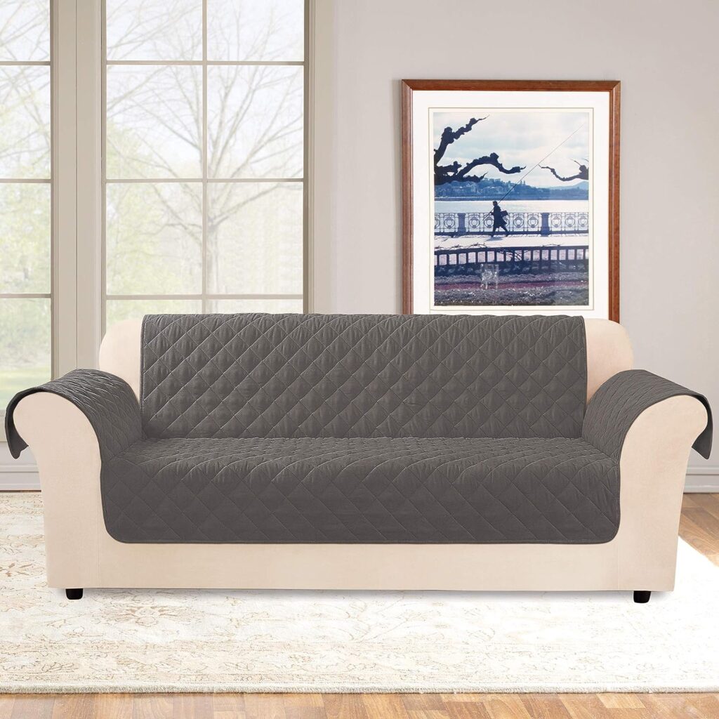 SureFit Sofa Throw Cover-Microfiber Non Slip-Water Resistant-70 Inches Wide-Machine Washable-100% Polyester, Gray