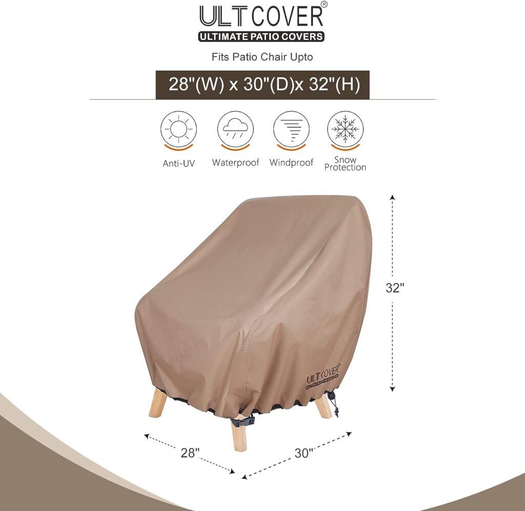 ULTCOVER Waterproof Patio Chair Cover – Outdoor Lounge Deep Seat Single Lawn Chair Cover 2 Pack Fits Up to 28W x 30D x 32H inches