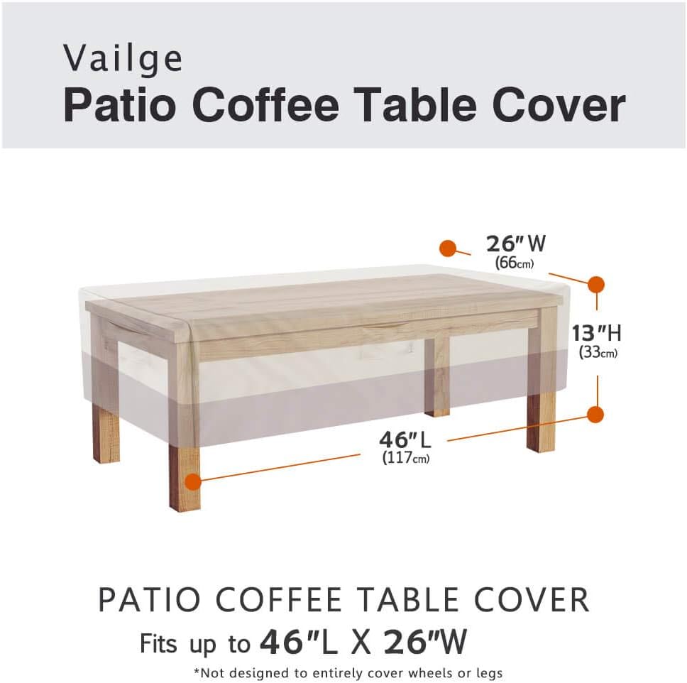 Vailge Rectangular Coffee Table Cover - Outdoor Lawn Patio Furniture Covers with Padded Handles and Durable Hem Cord - Heavy Duty and Waterproof,Fits Large Rectangular Coffee Table (Beige  Brown)